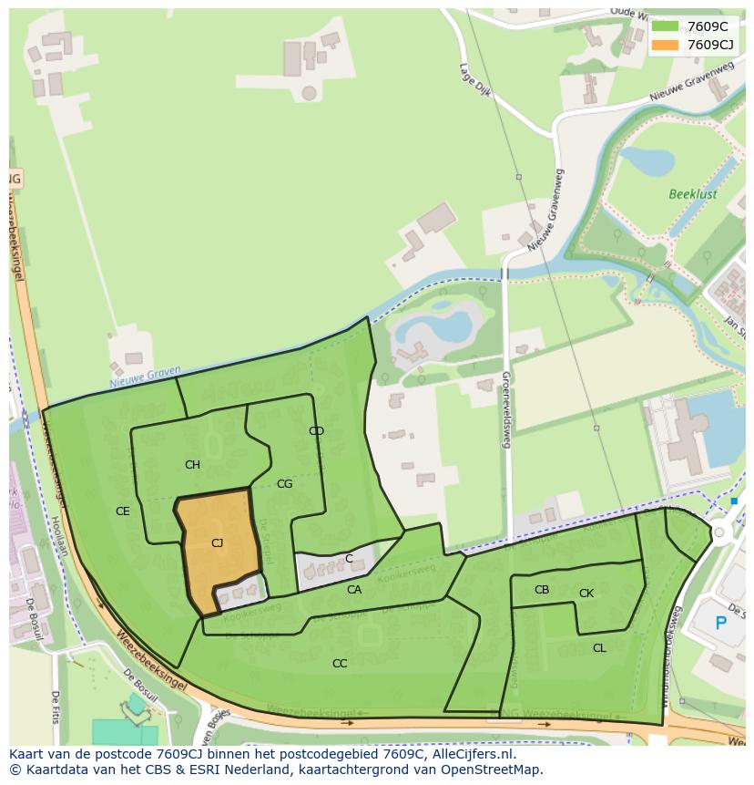 Afbeelding van het postcodegebied 7609 CJ op de kaart.