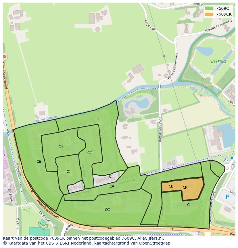 Afbeelding van het postcodegebied 7609 CK op de kaart.