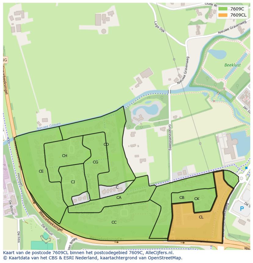 Afbeelding van het postcodegebied 7609 CL op de kaart.