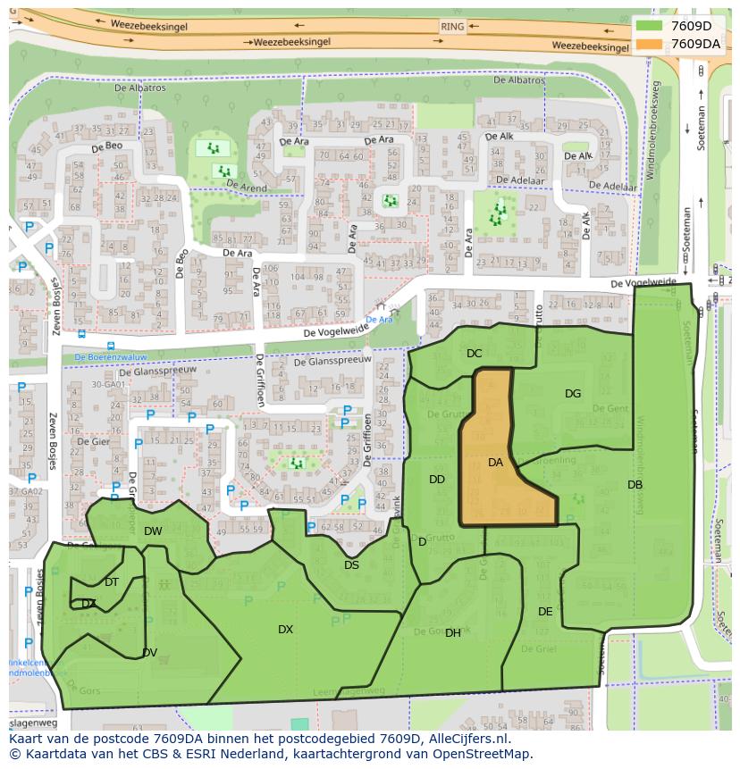 Afbeelding van het postcodegebied 7609 DA op de kaart.