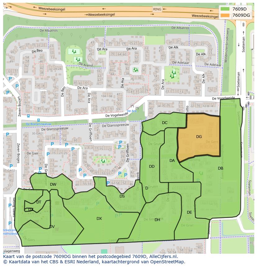 Afbeelding van het postcodegebied 7609 DG op de kaart.