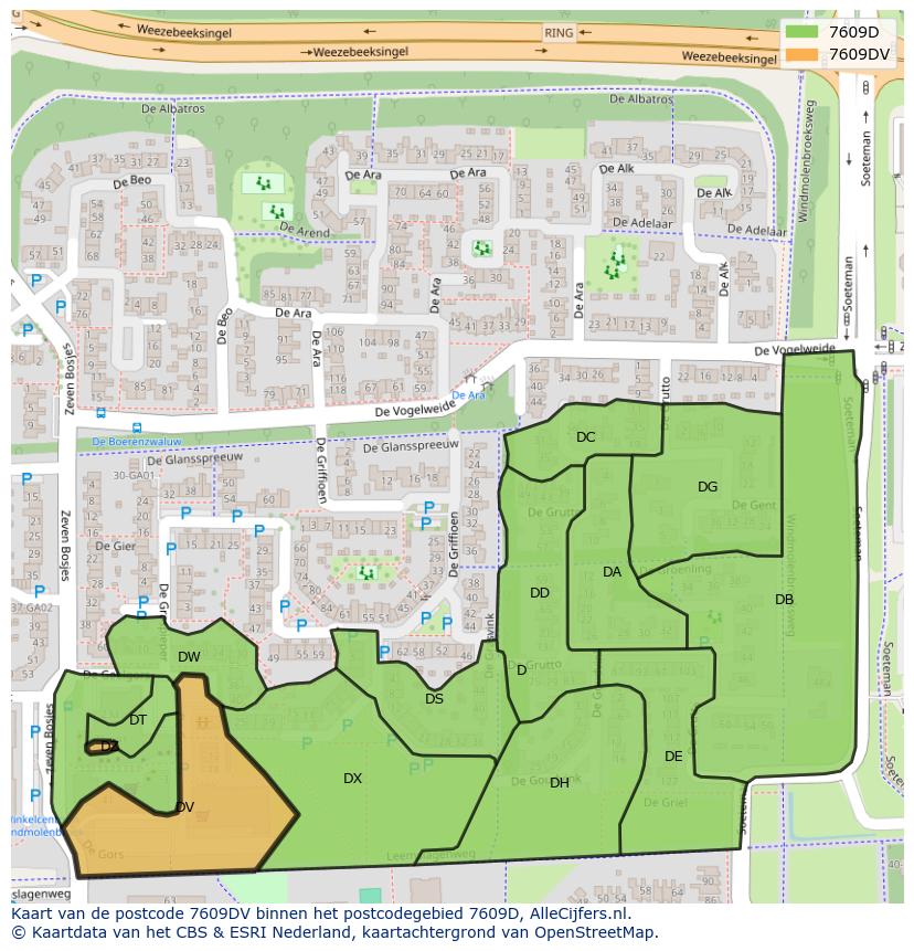 Afbeelding van het postcodegebied 7609 DV op de kaart.