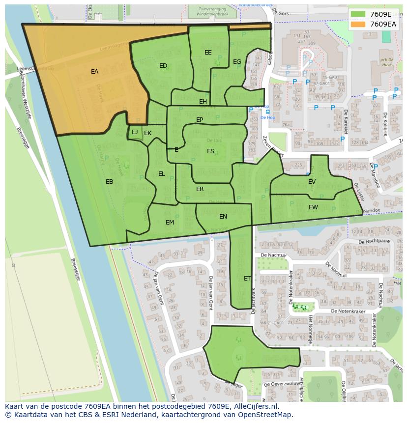 Afbeelding van het postcodegebied 7609 EA op de kaart.