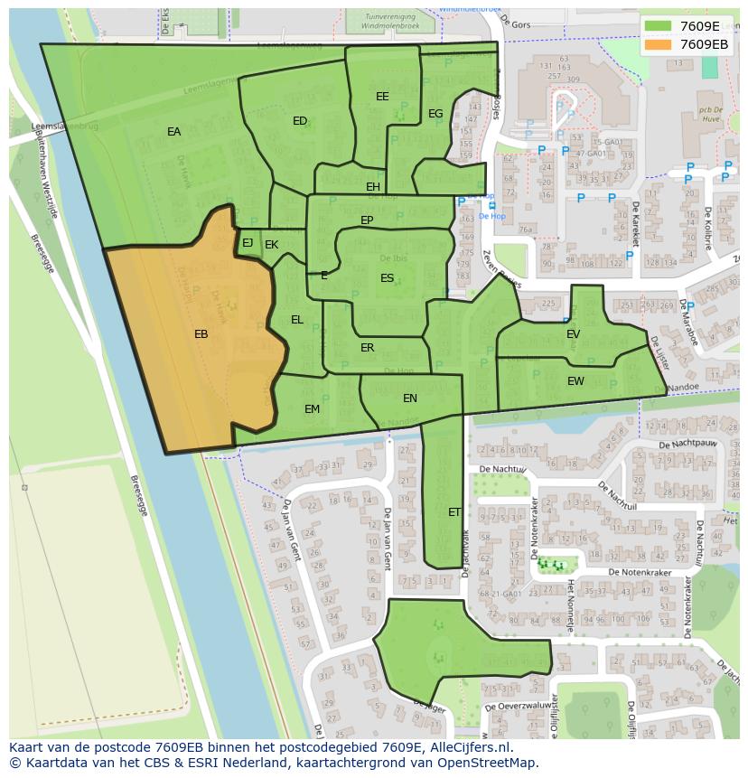Afbeelding van het postcodegebied 7609 EB op de kaart.
