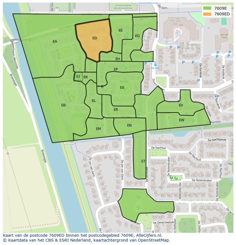 Afbeelding van het postcodegebied 7609 ED op de kaart.