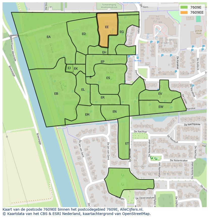 Afbeelding van het postcodegebied 7609 EE op de kaart.