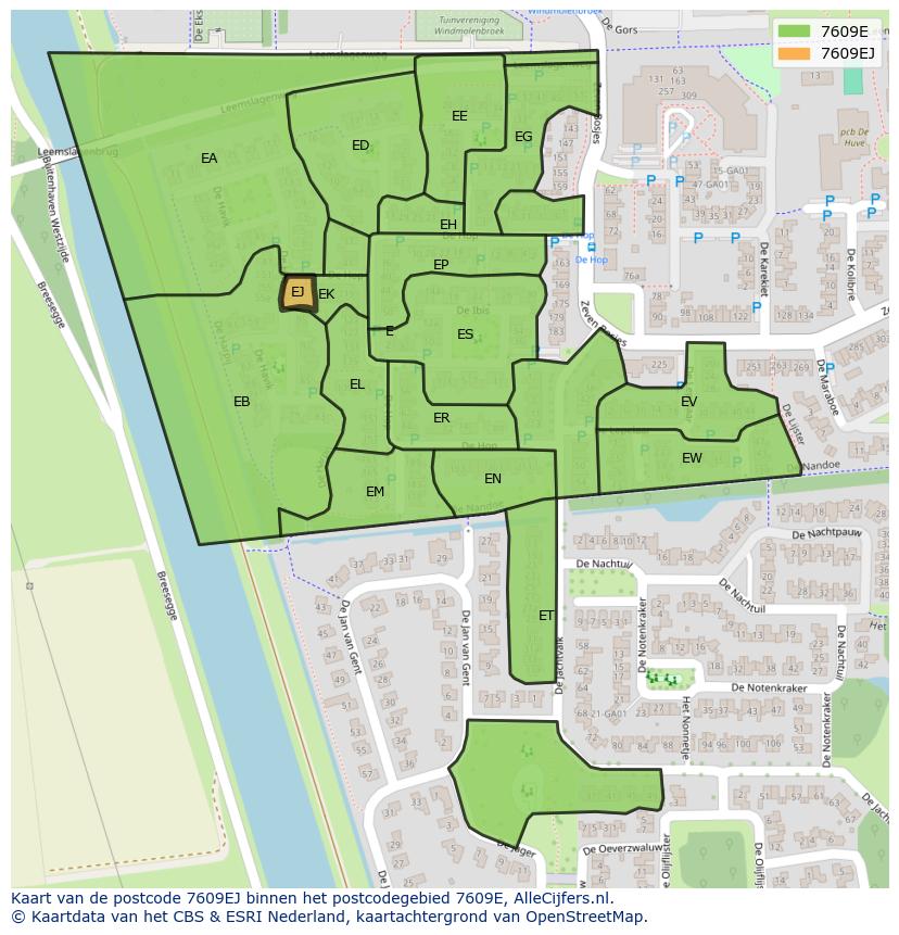Afbeelding van het postcodegebied 7609 EJ op de kaart.