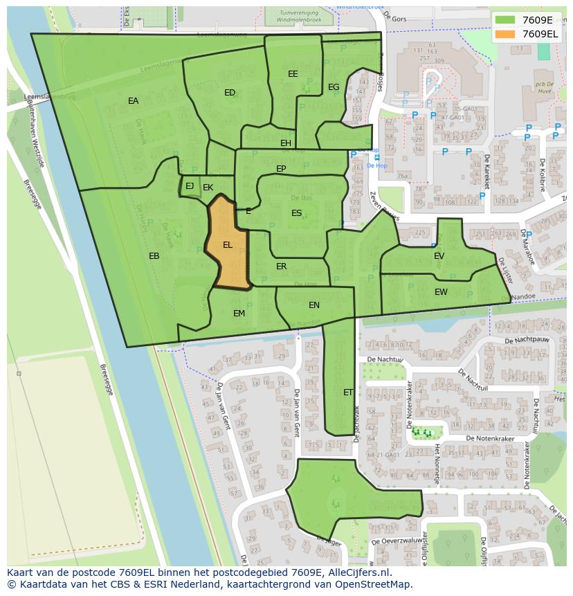 Afbeelding van het postcodegebied 7609 EL op de kaart.