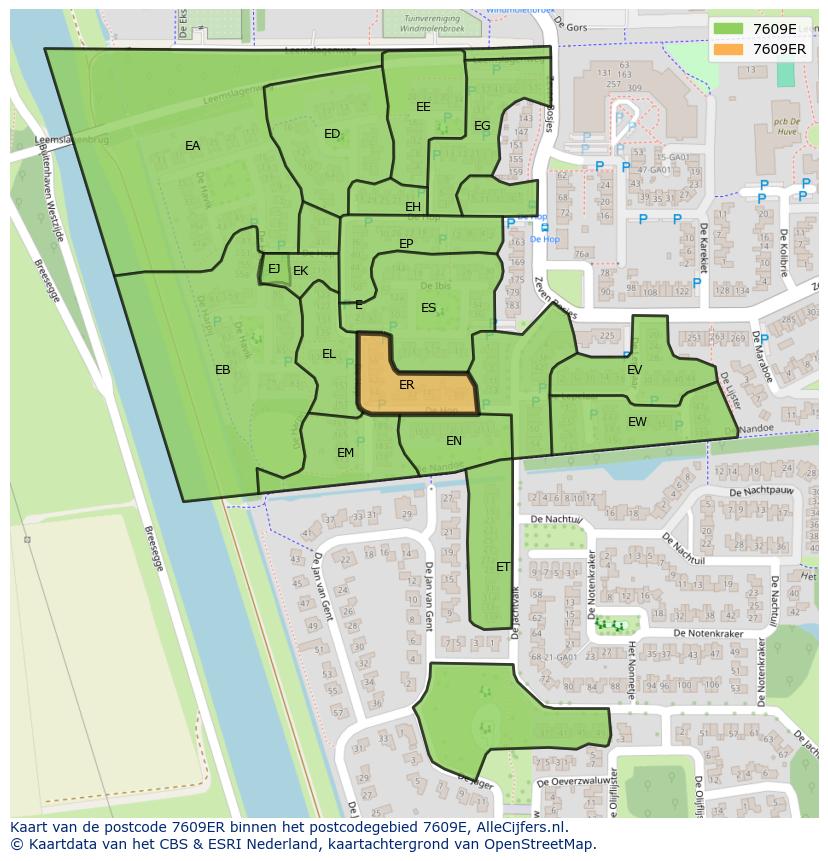 Afbeelding van het postcodegebied 7609 ER op de kaart.