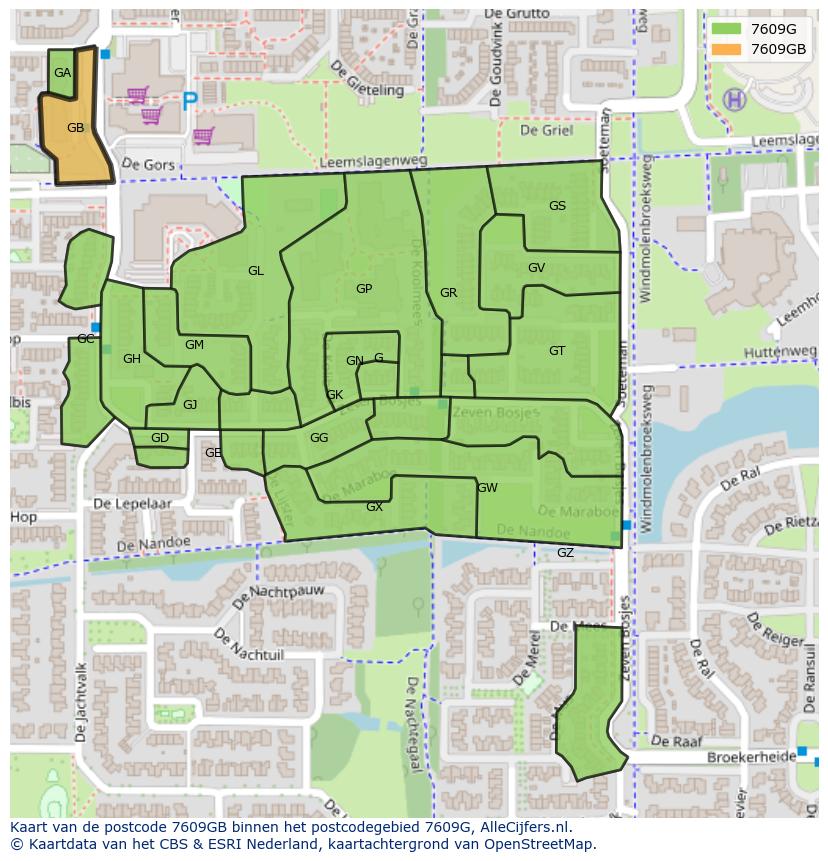 Afbeelding van het postcodegebied 7609 GB op de kaart.