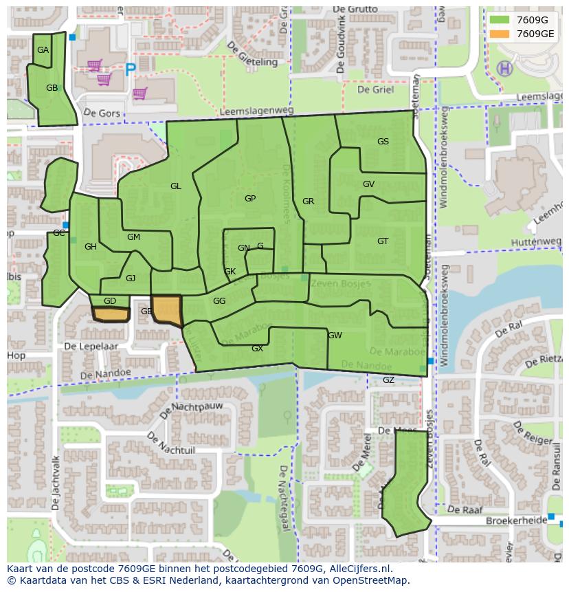 Afbeelding van het postcodegebied 7609 GE op de kaart.