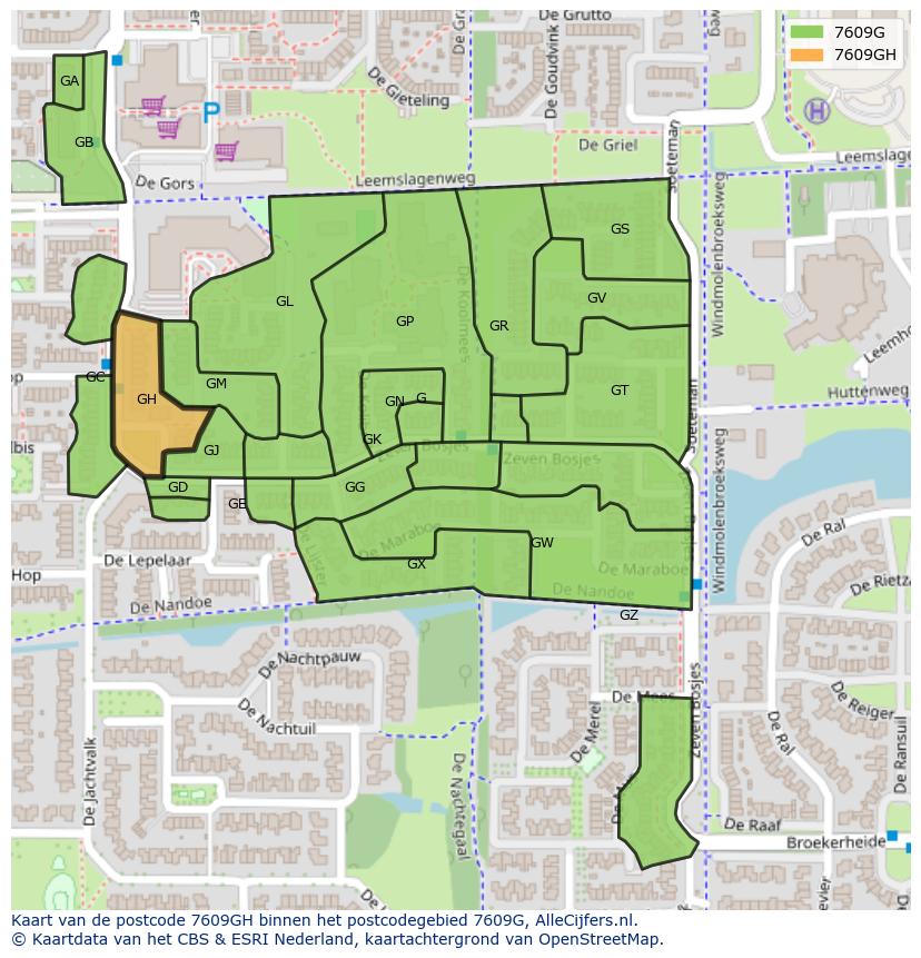 Afbeelding van het postcodegebied 7609 GH op de kaart.