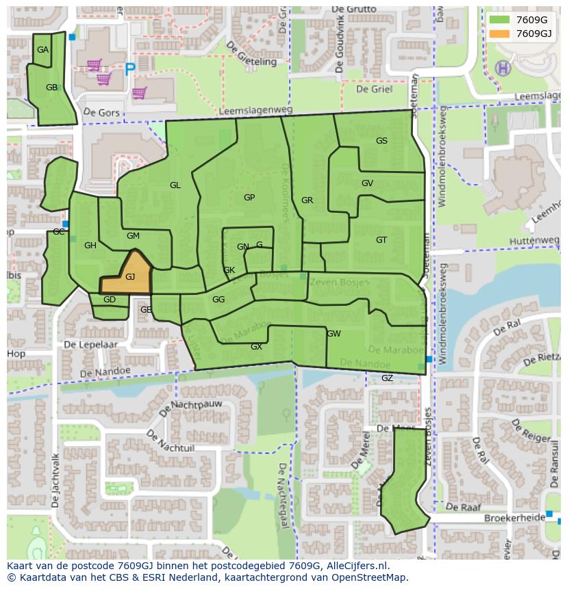 Afbeelding van het postcodegebied 7609 GJ op de kaart.