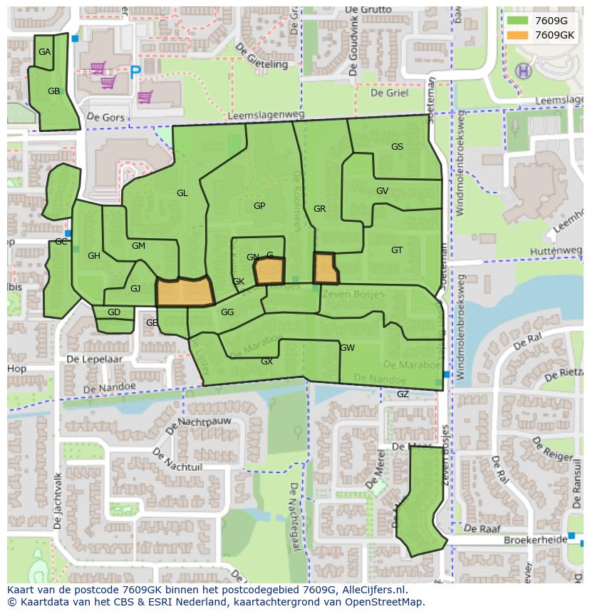Afbeelding van het postcodegebied 7609 GK op de kaart.