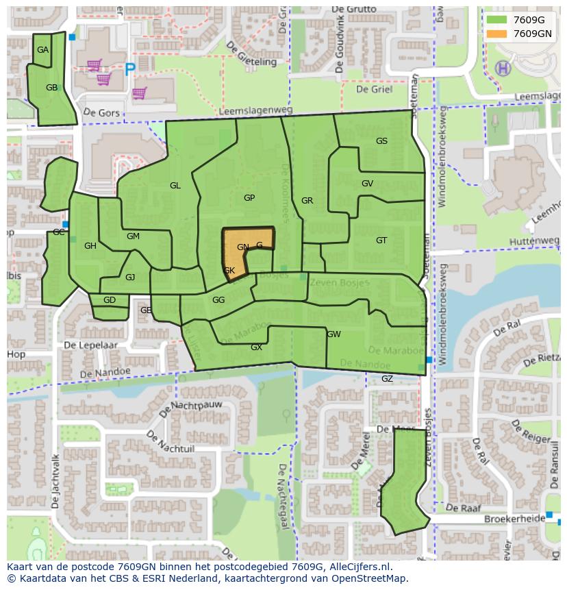 Afbeelding van het postcodegebied 7609 GN op de kaart.