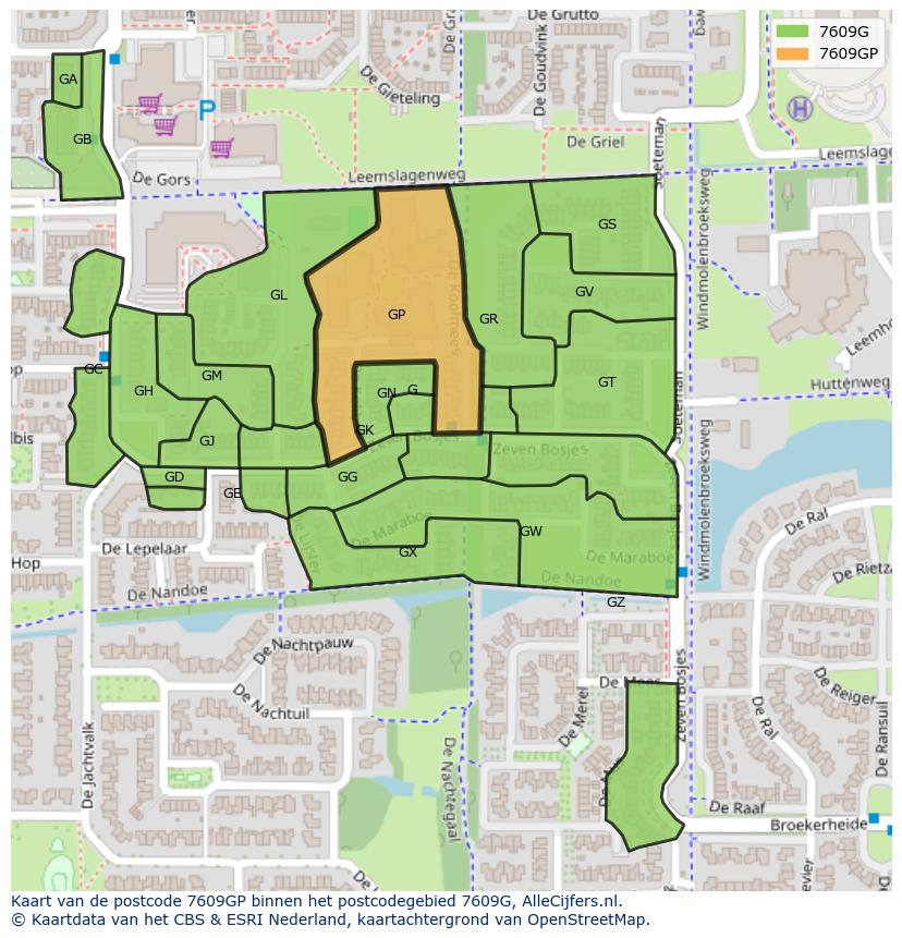 Afbeelding van het postcodegebied 7609 GP op de kaart.