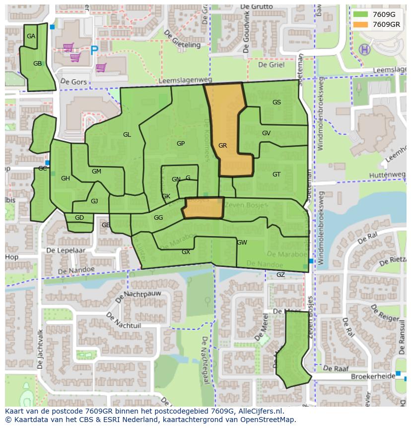 Afbeelding van het postcodegebied 7609 GR op de kaart.