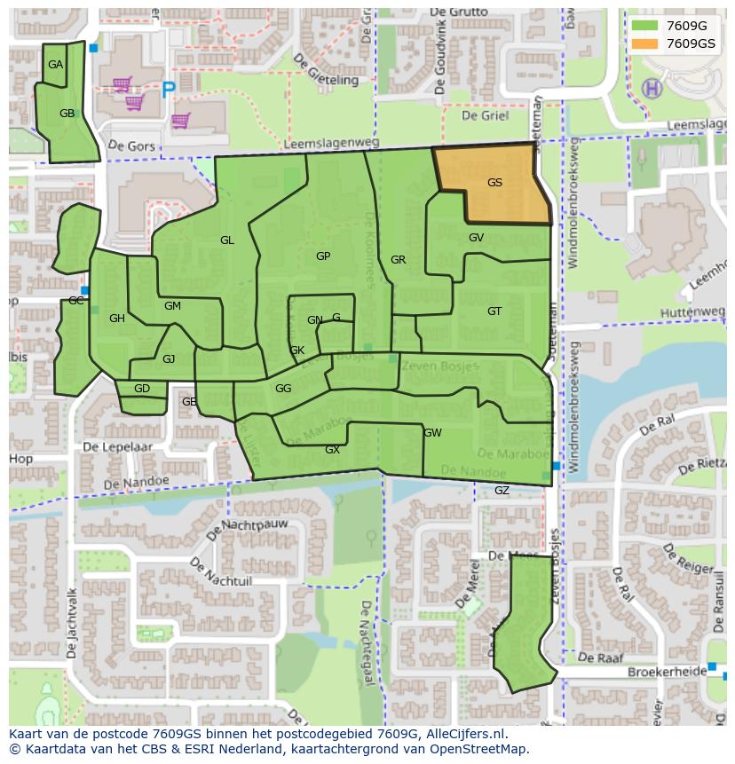 Afbeelding van het postcodegebied 7609 GS op de kaart.