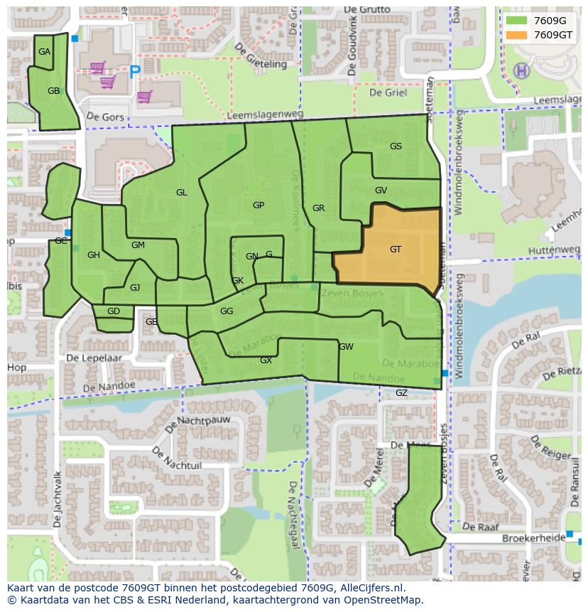 Afbeelding van het postcodegebied 7609 GT op de kaart.