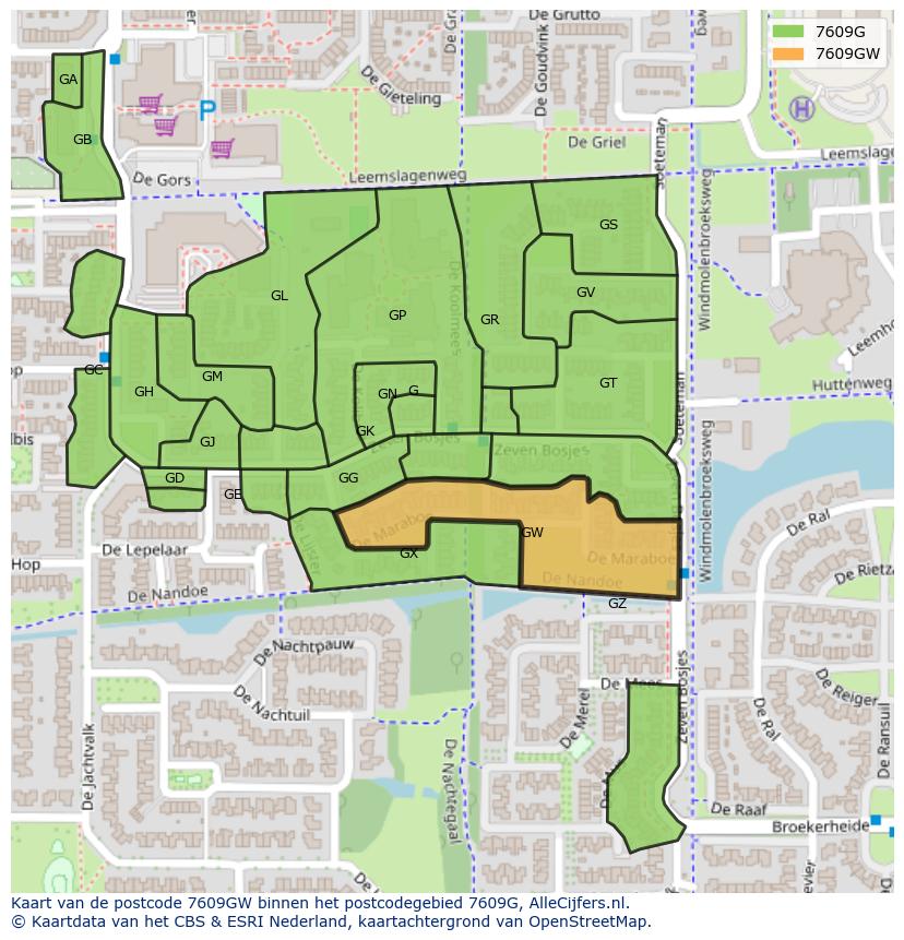 Afbeelding van het postcodegebied 7609 GW op de kaart.