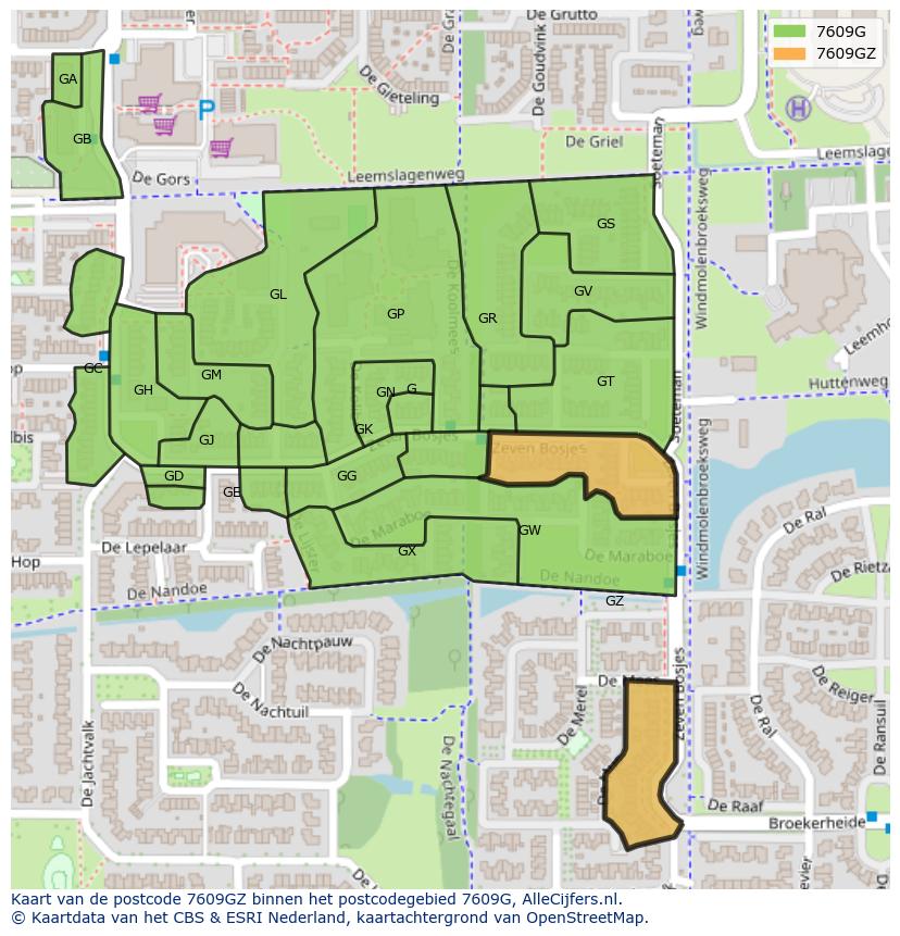 Afbeelding van het postcodegebied 7609 GZ op de kaart.