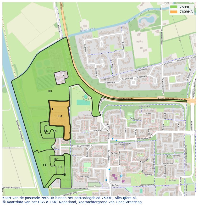 Afbeelding van het postcodegebied 7609 HA op de kaart.
