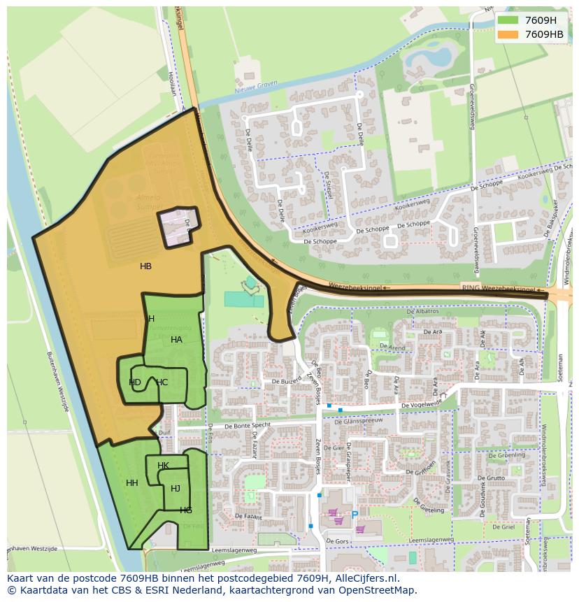 Afbeelding van het postcodegebied 7609 HB op de kaart.