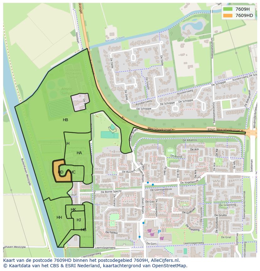 Afbeelding van het postcodegebied 7609 HD op de kaart.