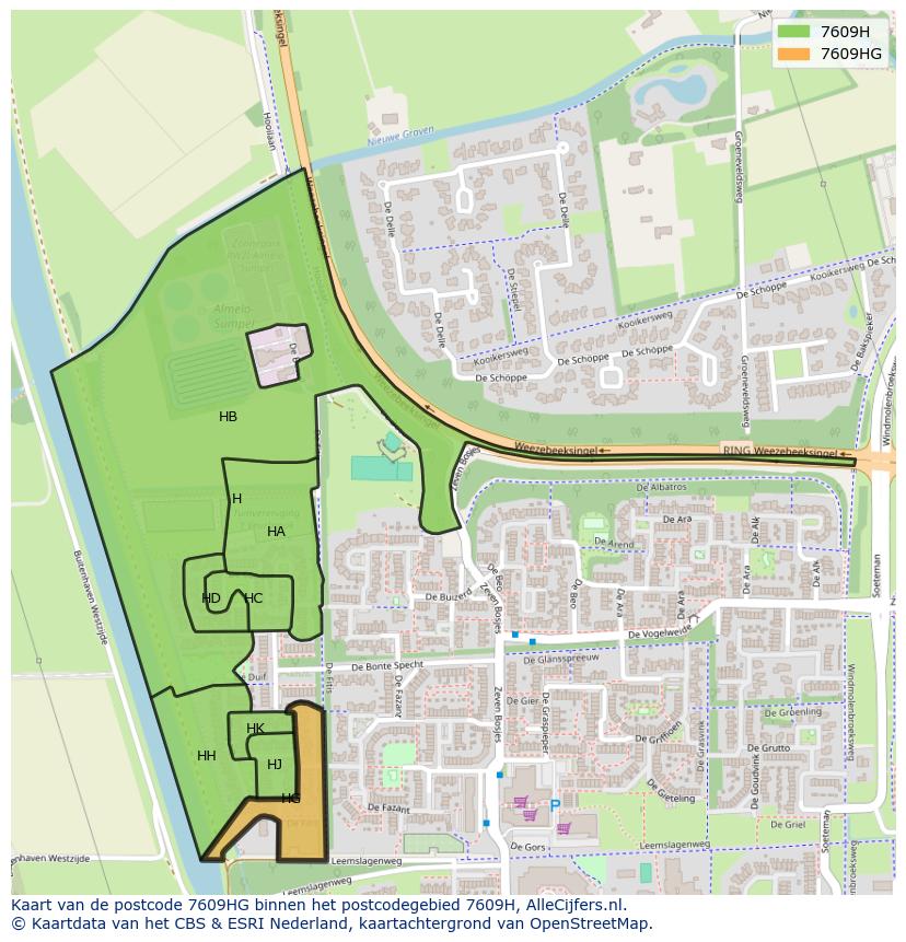 Afbeelding van het postcodegebied 7609 HG op de kaart.
