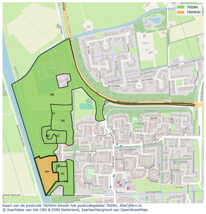 Afbeelding van het postcodegebied 7609 HH op de kaart.