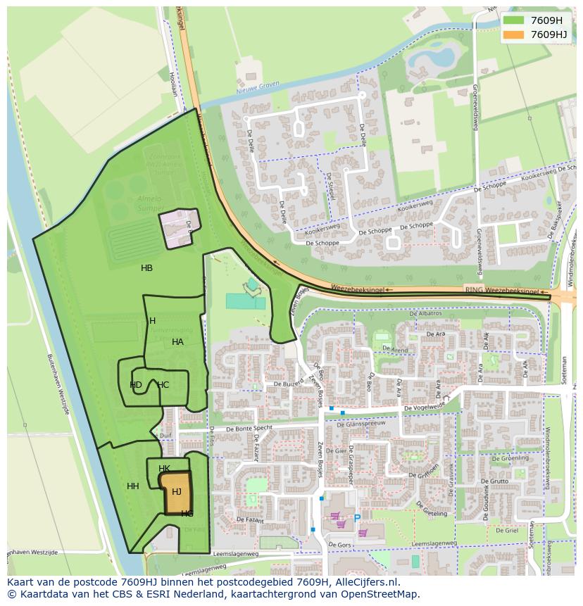 Afbeelding van het postcodegebied 7609 HJ op de kaart.
