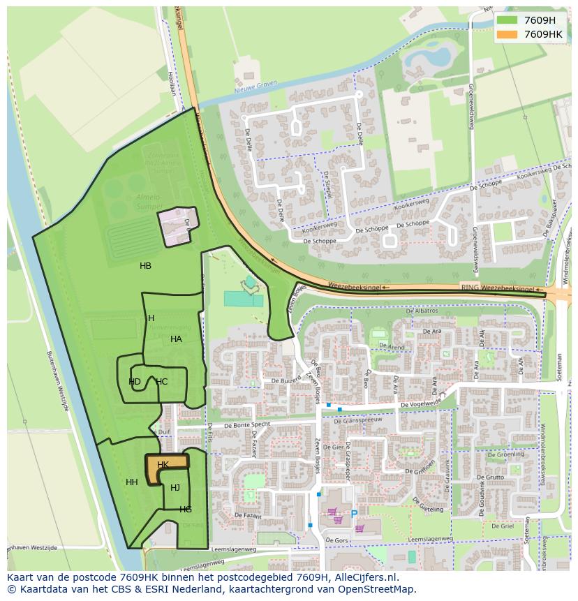 Afbeelding van het postcodegebied 7609 HK op de kaart.