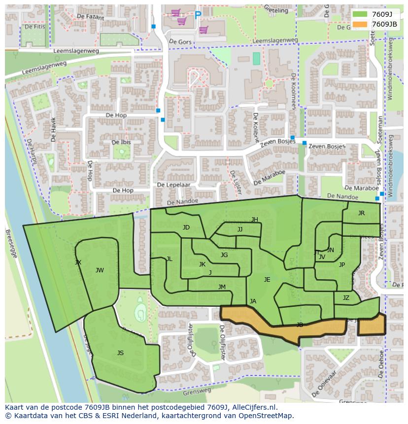 Afbeelding van het postcodegebied 7609 JB op de kaart.