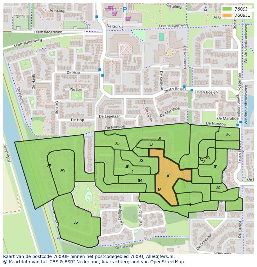 Afbeelding van het postcodegebied 7609 JE op de kaart.