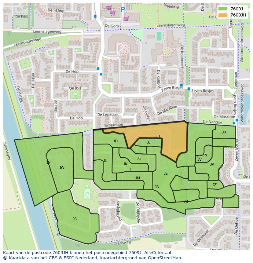 Afbeelding van het postcodegebied 7609 JH op de kaart.