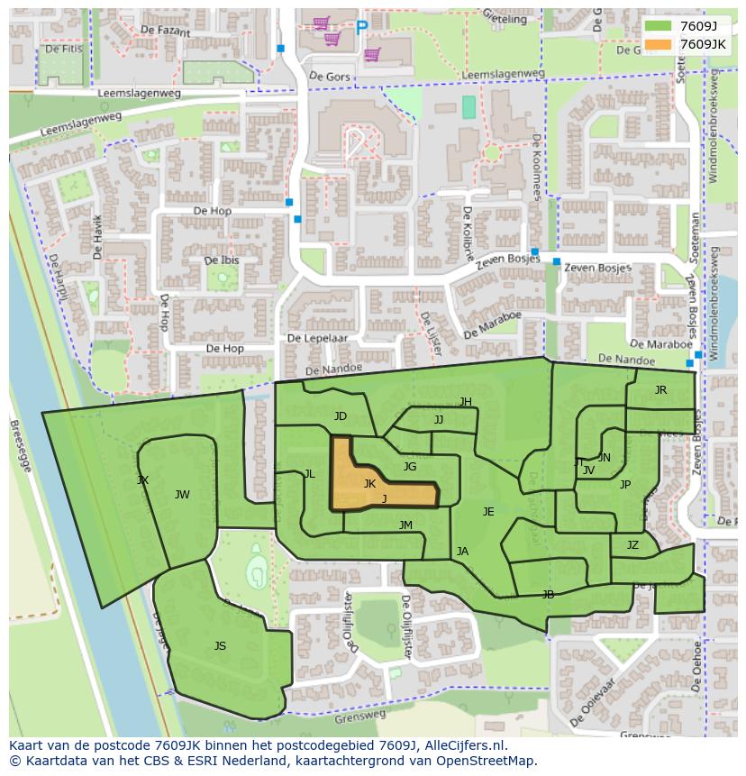 Afbeelding van het postcodegebied 7609 JK op de kaart.