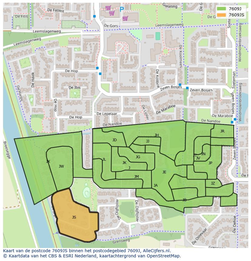 Afbeelding van het postcodegebied 7609 JS op de kaart.