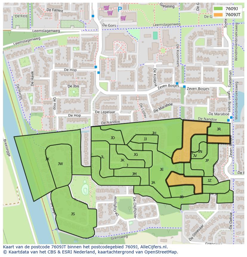 Afbeelding van het postcodegebied 7609 JT op de kaart.