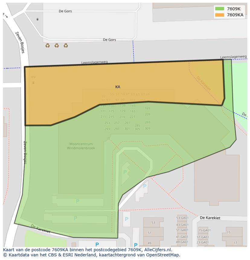 Afbeelding van het postcodegebied 7609 KA op de kaart.