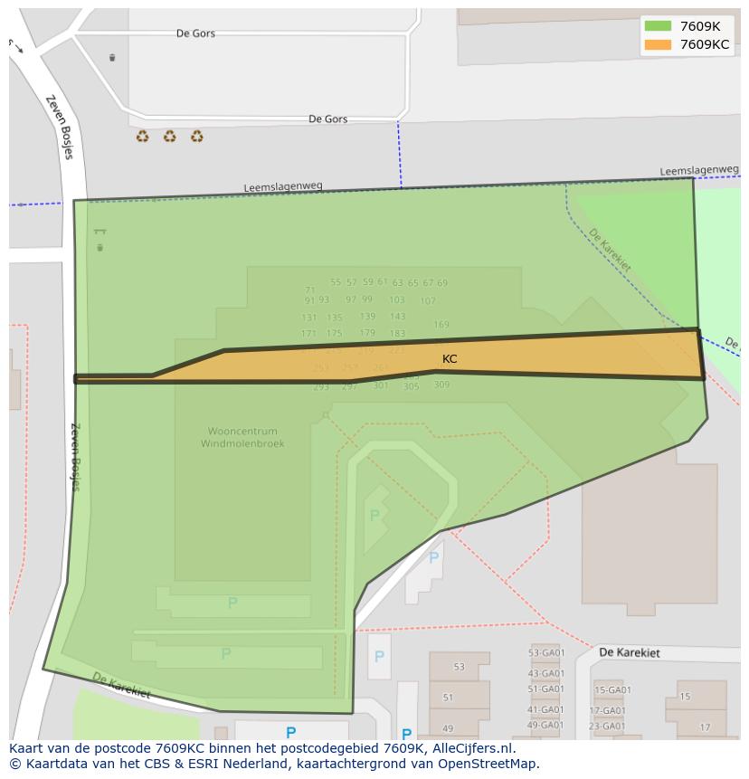 Afbeelding van het postcodegebied 7609 KC op de kaart.