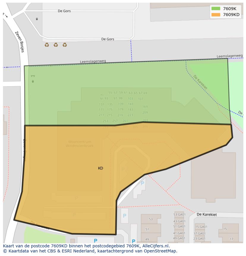 Afbeelding van het postcodegebied 7609 KD op de kaart.