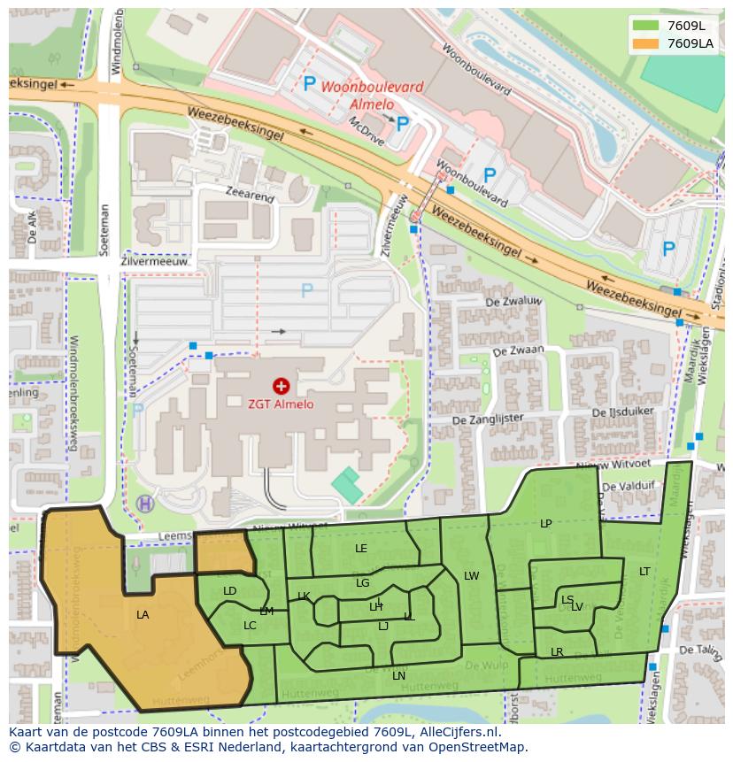 Afbeelding van het postcodegebied 7609 LA op de kaart.