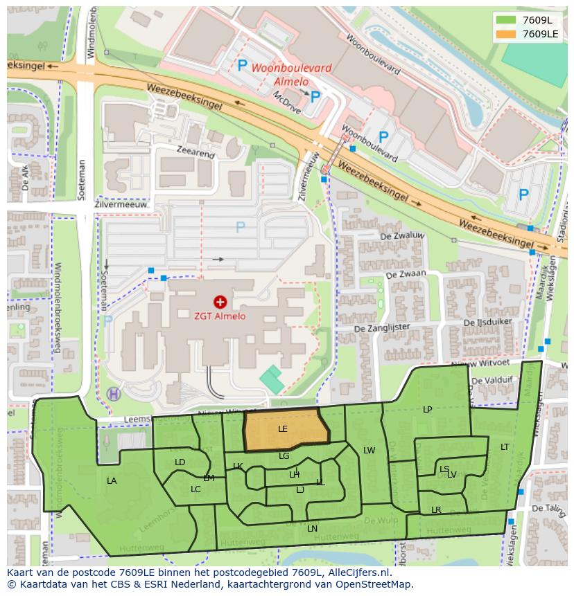 Afbeelding van het postcodegebied 7609 LE op de kaart.