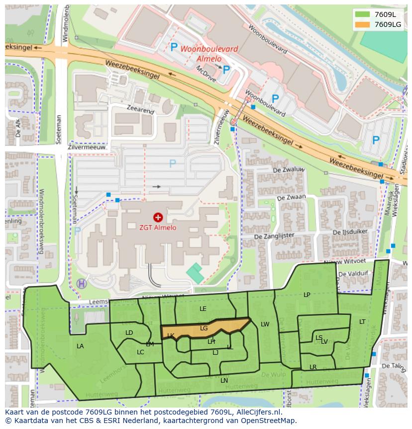 Afbeelding van het postcodegebied 7609 LG op de kaart.
