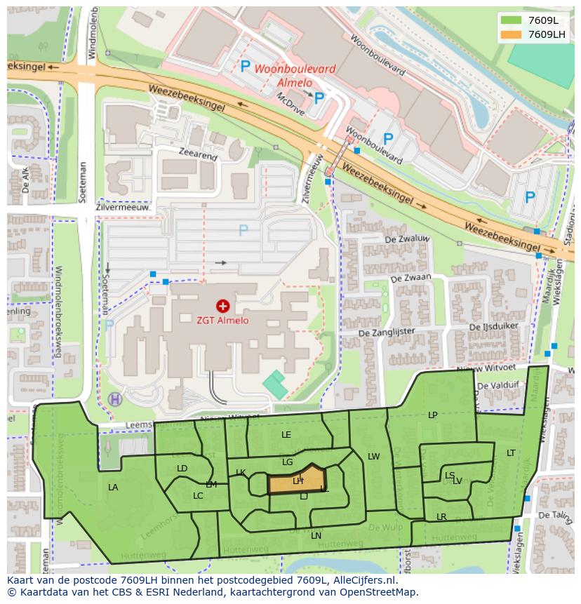 Afbeelding van het postcodegebied 7609 LH op de kaart.