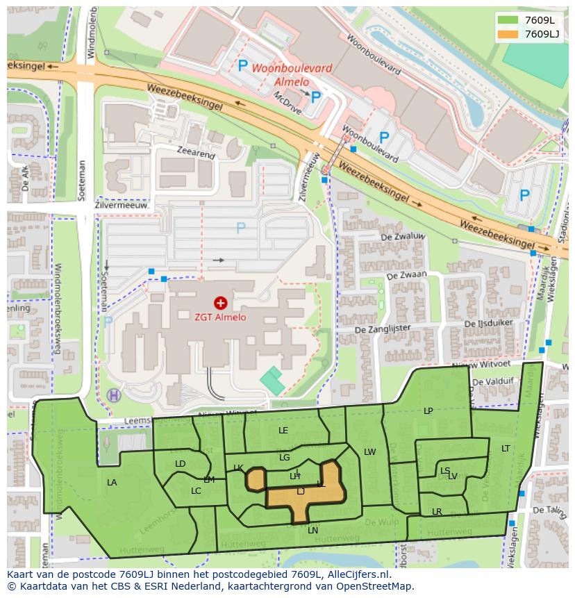 Afbeelding van het postcodegebied 7609 LJ op de kaart.