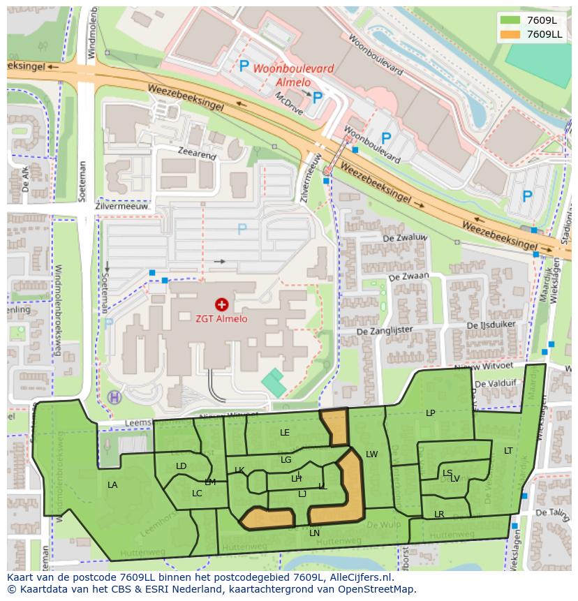 Afbeelding van het postcodegebied 7609 LL op de kaart.