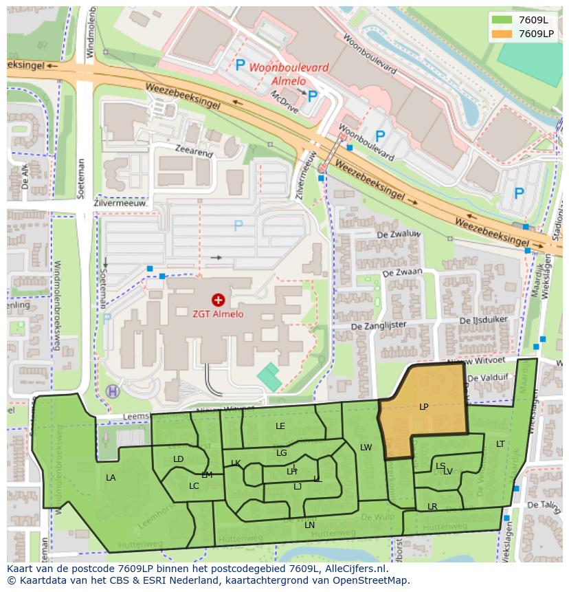 Afbeelding van het postcodegebied 7609 LP op de kaart.