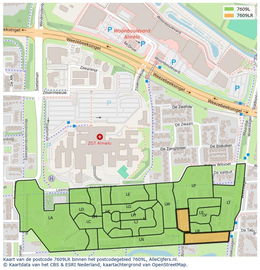 Afbeelding van het postcodegebied 7609 LR op de kaart.