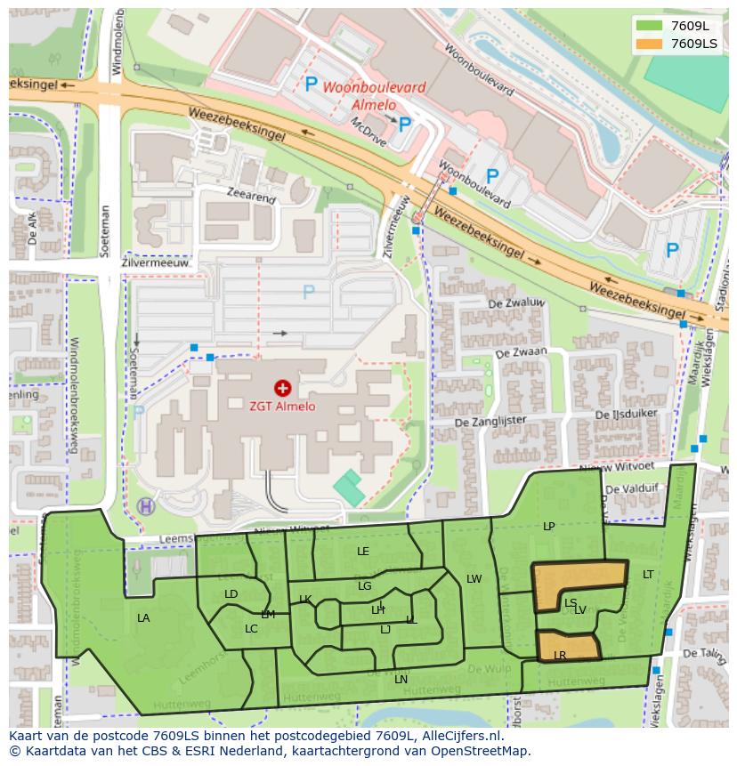 Afbeelding van het postcodegebied 7609 LS op de kaart.